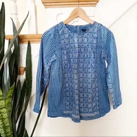 J. crew Bleached-Out patterned Indigo Top sz 0 - Picture 1 of 8